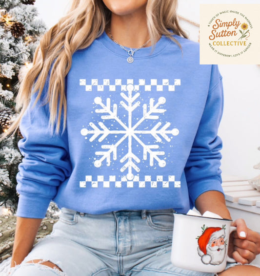 Distressed checked snowflakes - Adult Crewneck Sweatshirt