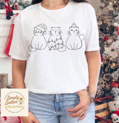Christmas Cat Trio Adult T-shirt