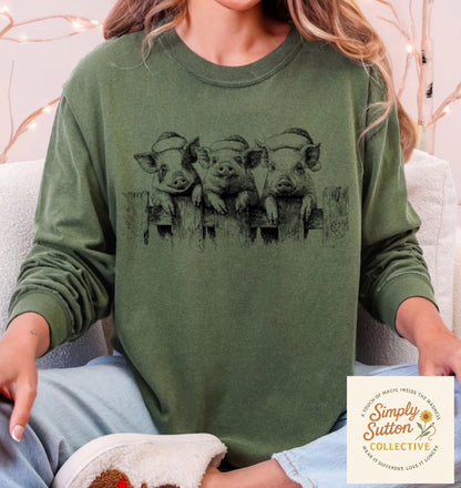 Christmas Pig Trio long Sleeve - Adult Long Sleeve T-shirt
