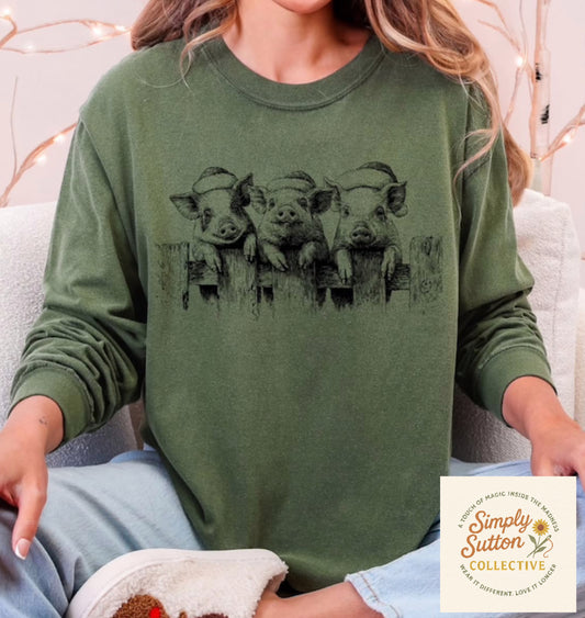 Christmas Pig Trio long Sleeve - Adult Long Sleeve T-shirt