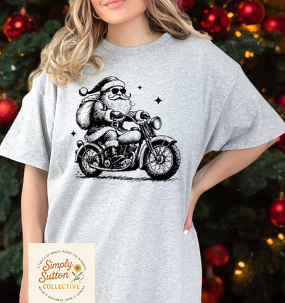 Motorcycle Santa Adult T-shirt