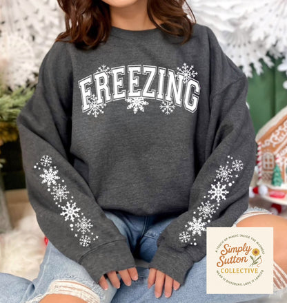 Freezing with snowflakes (sleeve accents) - Adult Crewneck Sweatshirt