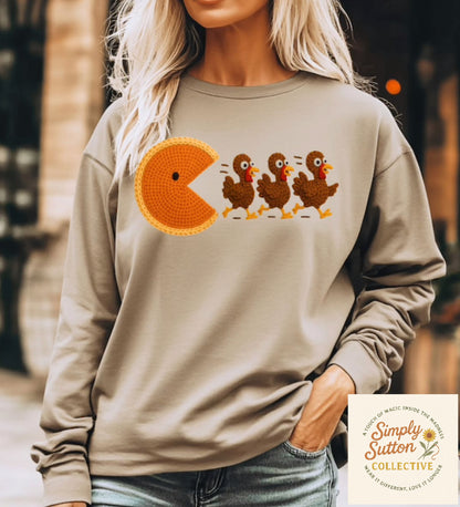 PAC pumpkin pie and turkeys faux yarn long Sleeve - Adult Long Sleeve T-shirt